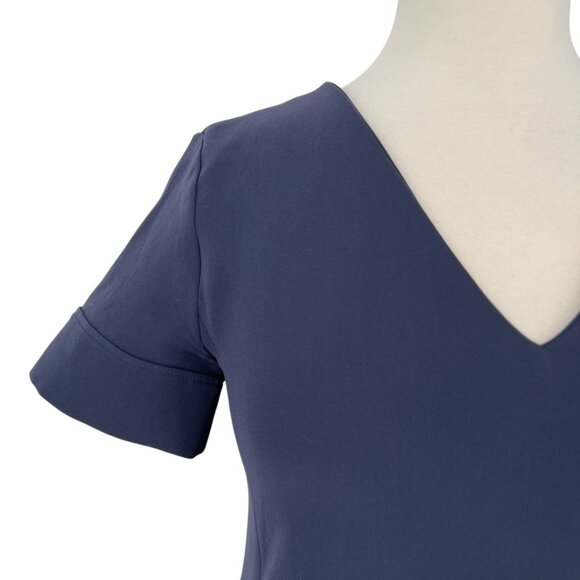Theory V-Neck Banded Shift Dress Admiral Crepe Light Navy Blue Size 2 - Picture 3 of 10